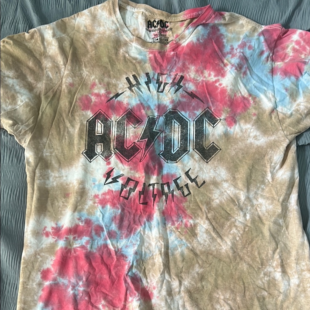 AC/DC High Voltage Tie-Dye Shirt in Red, Blue, and Tan